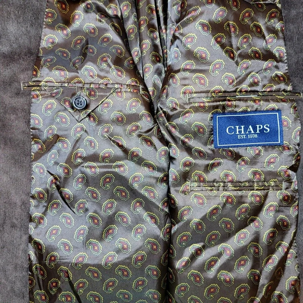 Chaps Fine Wale Corduroy Dark‎ Chocolate Brown Blazer 2 Button Front Vent 46R